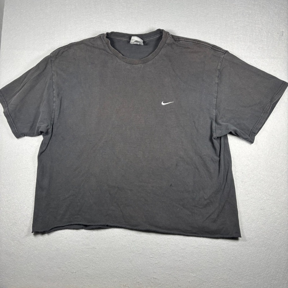 Nike Men's XL Y2K Gray Tag Crop Tee Faded Black Grey Raw Hem Streetwear Boxy Fit